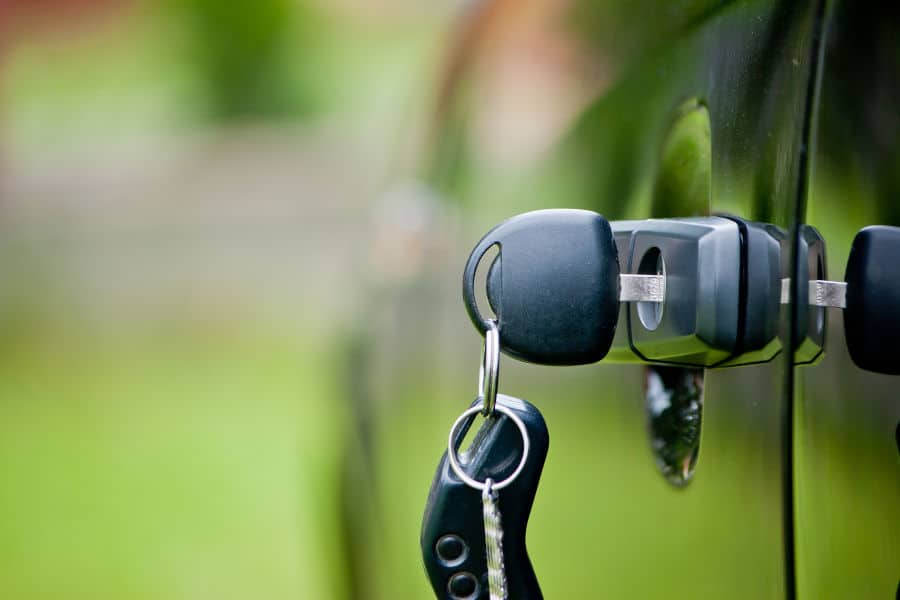 Car keys in the car lock.